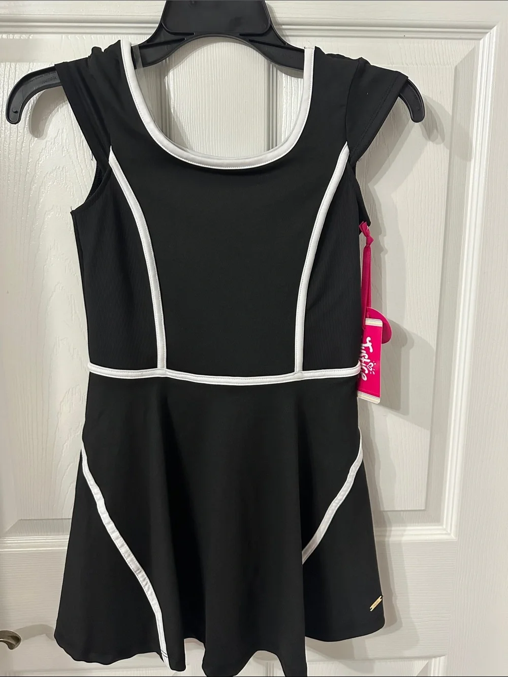 Justice- Girls Black Active Sleeveless Dress with White Piping